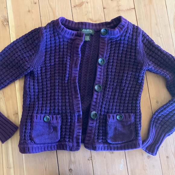 Women's L Purple Buttoned Knit Cardigan Sweater Angora Eddie Bauer - Picture 1 of 6